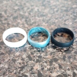 Set of Three Silicone Rings - White, Blue, Black